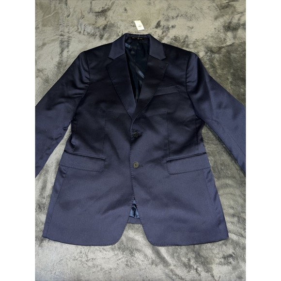Size 38S Banana Republic Factory logo MODERN CLASSIC SATIN SUIT JACKET Navy - Picture 2 of 10